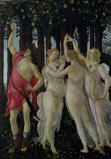 Detail of the Three Graces and Mercury, from the Primavera, c.1482 | Botticelli | Painting Reproduction