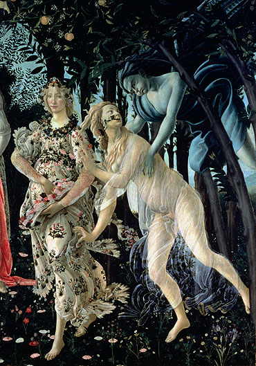 Detail von Zephyr und Flora als Stunde des Frühlings, aus der Primavera | Botticelli | Gemälde Reproduktion