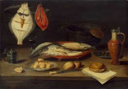 Mahlzeitstillleben mit Fischen, n.d. von Alexander Adriaenssen | Gemälde-Reproduktion