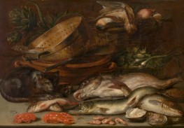 Fish, Crustacea, Poultry, Vegetables and a Cat | Alexander Adriaenssen | Painting Reproduction