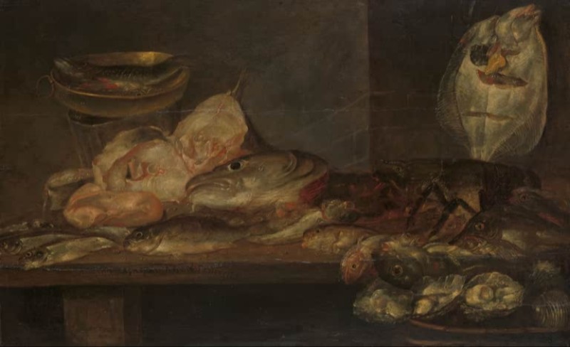 Still Life with Fish and a Lobster and Oysters on a Table, 1660 | Alexander Adriaenssen