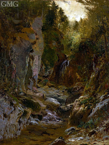 The Flume, Opalescent River, Adirondacks, 1875 by Alexander Wyant | Painting Reproduction