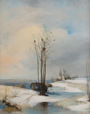 絵画 springtime Thaw Early Spring. Thaw | Alexey Savrasov | Painting Reproduction 8088