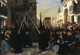 A Religious Confraternity Processing along the Calle Genova, Seville, 1851 by Alfred Dehodencq | Painting Reproduction
