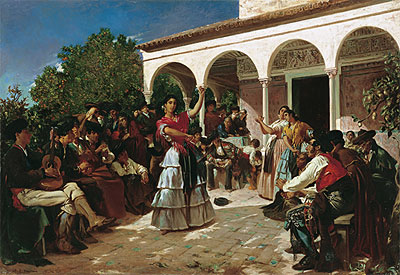 Gypsy Dance in the Gardens of the Alcazar before ..., 1851 by Alfred Dehodencq | Painting Reproduction
