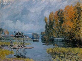 Laundry Houses at Bougival, 1875 by Alfred Sisley | Painting Reproduction