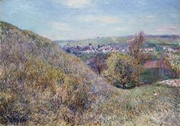 On the Hills of Moret in Spring - Morning, 1880 by Alfred Sisley | Painting Reproduction