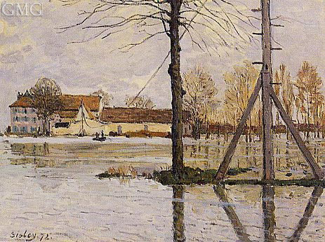 Ferry to the Ile-de-la-Loge, Flood, 1872 | Alfred Sisley | Gemälde Reproduktion