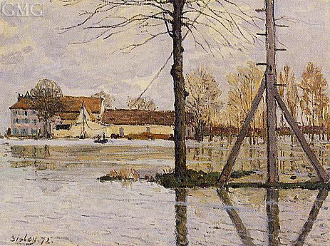 Ferry to the Ile-de-la-Loge, Flood, 1872 by Alfred Sisley | Painting Reproduction