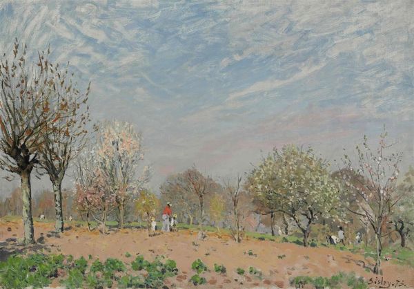 Apple Trees in Flower, Spring Morning, 1873 | Alfred Sisley | Gemälde Reproduktion