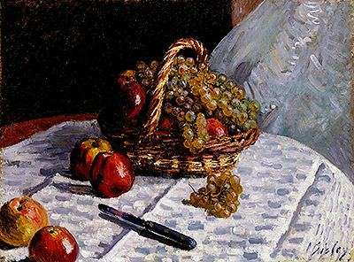 Still Life - Apples and Grapes, 1876 | Alfred Sisley | Gemälde Reproduktion