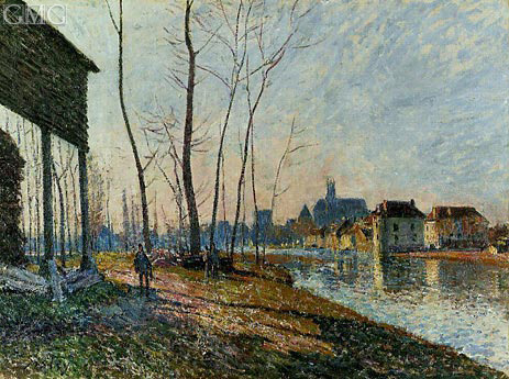 A February Morning at Moret-sur-Loing, 1881 | Alfred Sisley | Painting Reproduction
