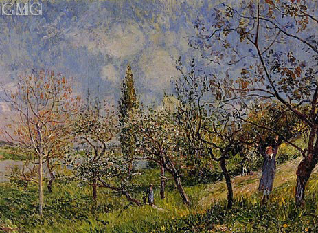 Ein Obstgarten im Frühling, By, 1881 | Alfred Sisley | Gemälde Reproduktion