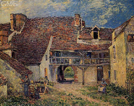 Courtyard of Farm at Saint-Mammes, 1884 | Alfred Sisley | Painting Reproduction