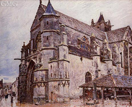 Die Kirche von Moret-sur-Loing, Regenwetter, Morgen, 1893 | Alfred Sisley | Gemälde Reproduktion