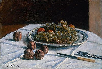 Grapes and Walnuts on a Table, 1876 | Alfred Sisley | Gemälde Reproduktion