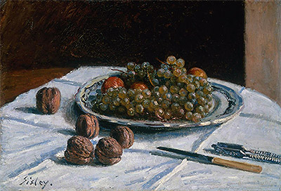 Trauben und Walnüsse auf einem Tisch, 1876 von Alfred Sisley | Gemälde-Reproduktion