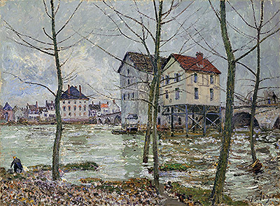 The Mills of Moret - Winter, 1890 | Alfred Sisley | Painting Reproduction
