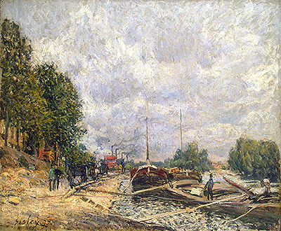 Barges at Billancourt, 1877 | Alfred Sisley | Painting Reproduction