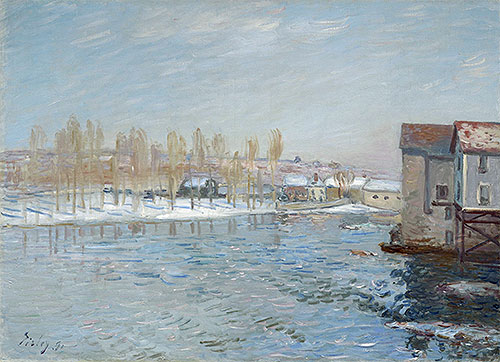 The Loing and the Mills of Moret, Snow Effect, 1891 | Alfred Sisley | Painting Reproduction
