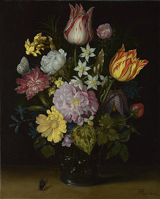 Flowers in a Glass Vase, 1614 | Ambrosius Bosschaert | Painting Reproduction