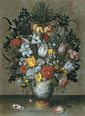 Chinese Vase with Flowers, Shells and Insects, c.1609 | Ambrosius Bosschaert | Painting Reproduction