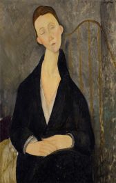 Lunia Czechowska in a Black Dress, 1919 by Modigliani | Painting Reproduction