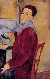 Selbstporträt mit Palette, 1919 von Modigliani | Gemälde-Reproduktion