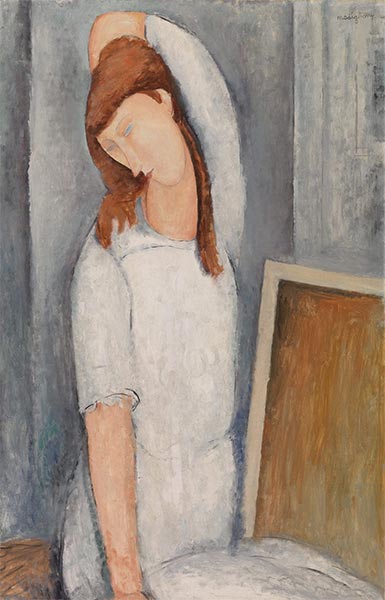 Porträt von Jeanne Hebuterne, linker Arm hinter dem Kopf, 1919 | Modigliani | Gemälde Reproduktion