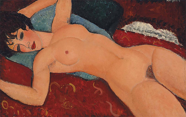 Red Nude (Nude on a Cushion), 1917 | Modigliani | Painting Reproduction