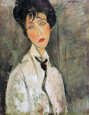 Porträt einer Frau in schwarzen Krawatte, 1917 | Modigliani | Gemälde Reproduktion