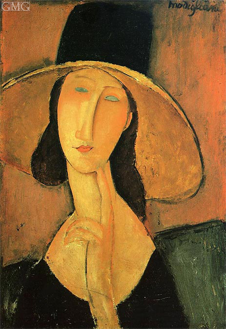 Jeanne Hebuterne in einem großen Hut, 1918 | Modigliani | Gemälde Reproduktion