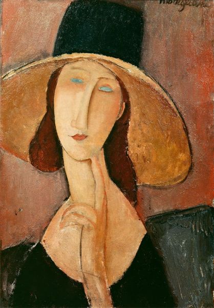 Jeanne Hebuterne in a Large Hat, 1918 by Modigliani | Painting Reproduction