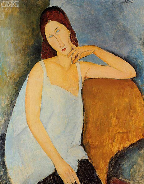 Porträt von Jeanne Hebuterne, sitzend, 1918 | Modigliani | Gemälde Reproduktion