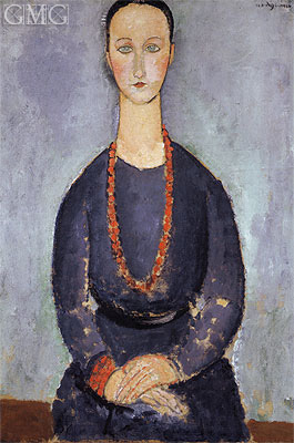 Woman with a Red Necklace, 1918 | Modigliani | Painting Reproduction