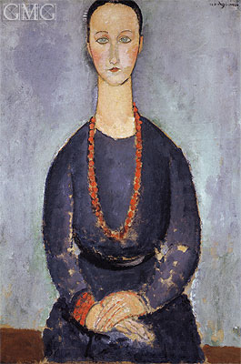 Frau mit roter Halskette | Modigliani | Gemälde Reproduktion