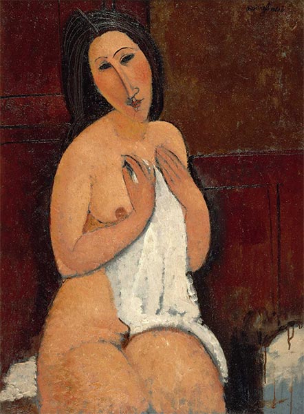 Sitzender Akt mit Hemd, 1917 | Modigliani | Gemälde Reproduktion