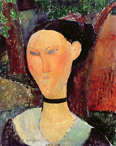 Woman with Velvet Ribbon, 1915 by Modigliani | Painting Reproduction