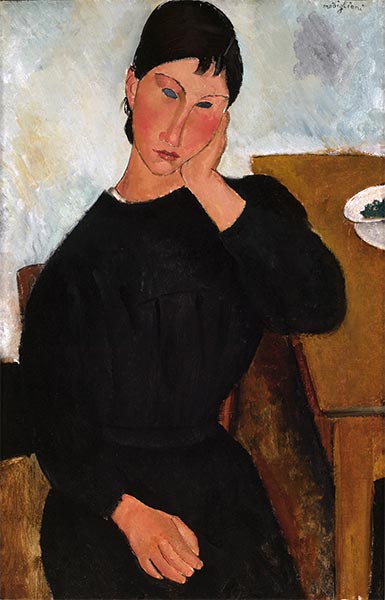 Elvira, die an einem Tisch ruht | Modigliani | Gemälde Reproduktion