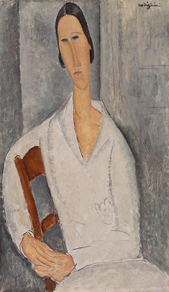 Madame Hanka Zborowska stützte sich auf Stuhl, 1919 | Modigliani | Gemälde Reproduktion