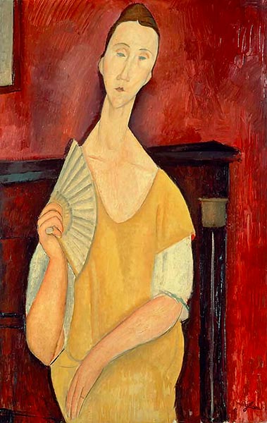 Woman with a Fan (Lunia Czechowska), 1919 | Modigliani | Painting Reproduction
