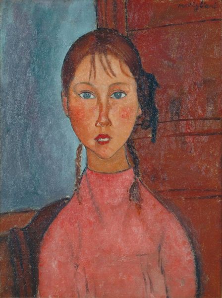 Mädchen mit Zöpfen, c.1918 von Modigliani | Gemälde-Reproduktion