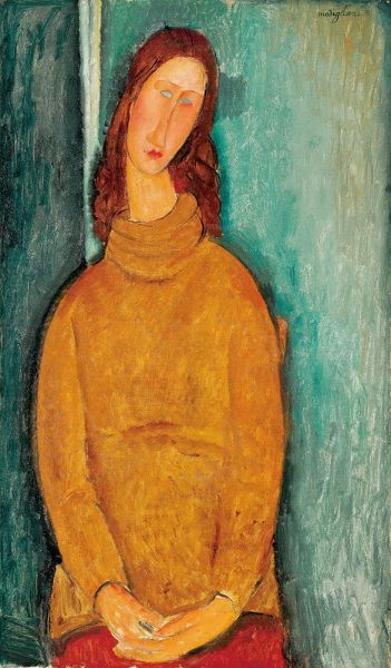 Porträt von Jeanne Hébuterne im gelben Pullover, 1919 | Modigliani | Gemälde Reproduktion