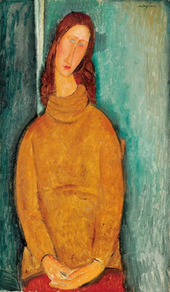 Porträt von Jeanne Hébuterne in einem gelben Pullover, 1919 von Modigliani | Gemälde-Reproduktion