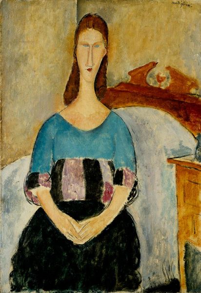 Porträt von Jeanne Hebuterne, sitzend, 1918 | Modigliani | Gemälde Reproduktion