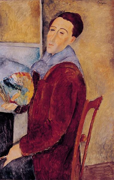 Selbstporträt mit Palette, 1919 | Modigliani | Gemälde Reproduktion