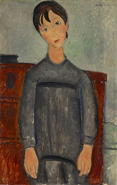 Mädchen im schwarzen Schürzenkleid | Modigliani | Gemälde Reproduktion