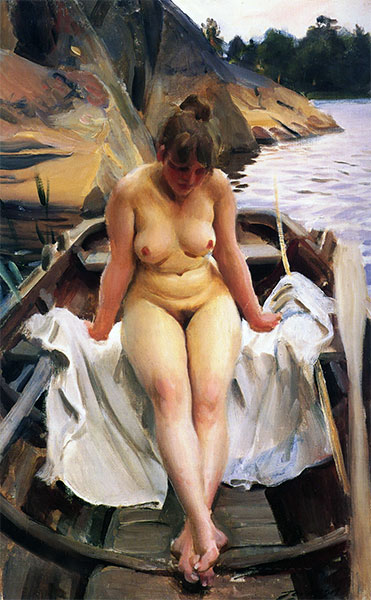 In Werner's Rowing Boat, 1917 | Anders Zorn | Painting Reproduction