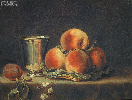 Still Life with Peaches and Silver Mugs, 1797 | Vallayer-Coster | Painting Reproduction
