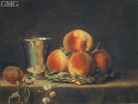 Still Life with Peaches and Silver Mugs, 1797 by Vallayer-Coster | Painting Reproduction